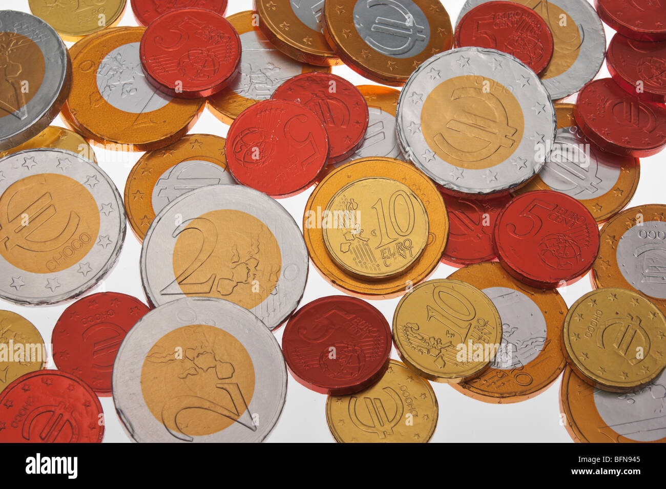 Chocolate coins for Christmas stockings - Euros instead of pounds and pennies Stock Photo