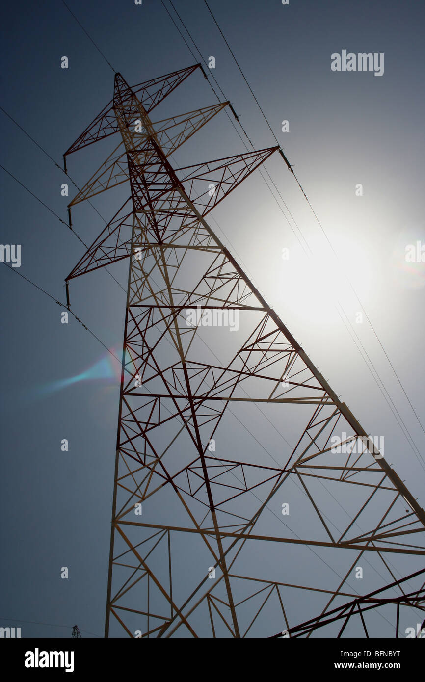 Power transmission lines in the desert uae Stock Photo Alamy
