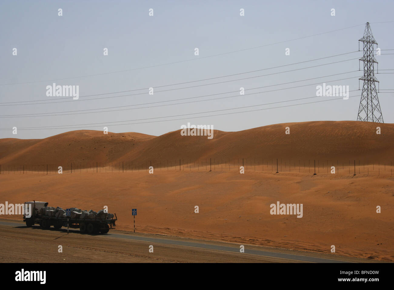 Power transmission lines in the desert uae Stock Photo Alamy