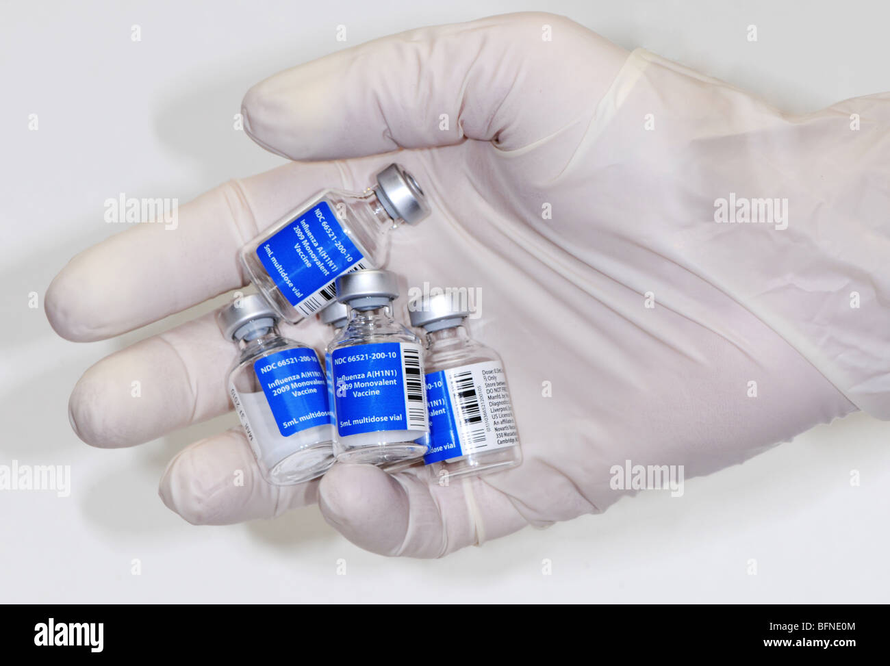 Vials of Influenza A (H1N1) monovalent vaccine prepared for the 2009/2010 flu season Stock Photo