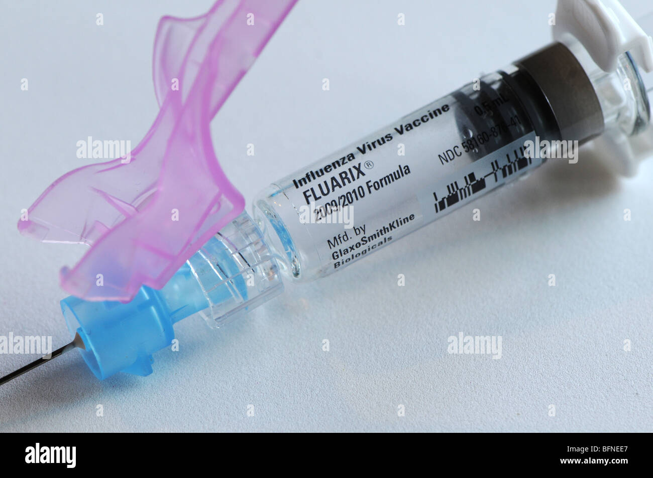 Influenza virus vaccine manufactured for the 2009/2010 flu season.  The brand name of this preparation is Fluarix Stock Photo