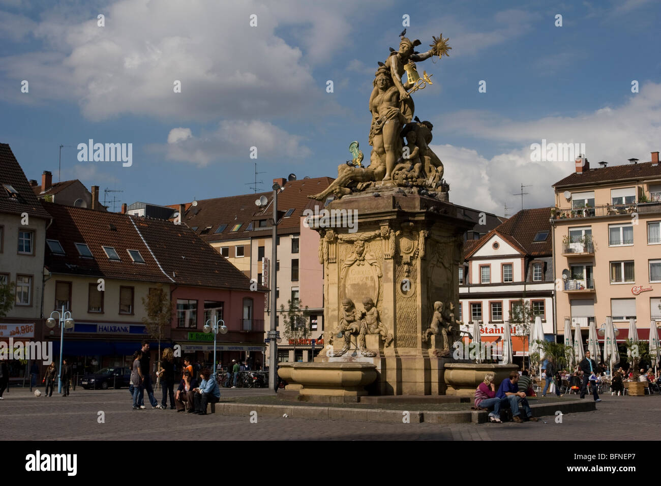 The fountain on the Marktplatz, market square in Mannheim, Germany