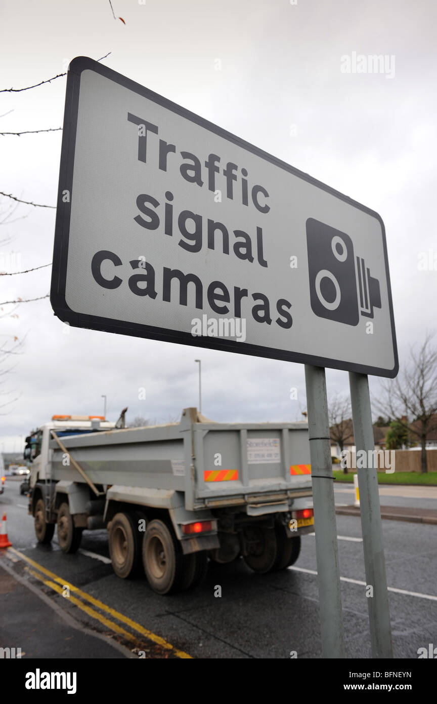 Traffic Signal Cameras sign at road junction in England Uk Stock Photo