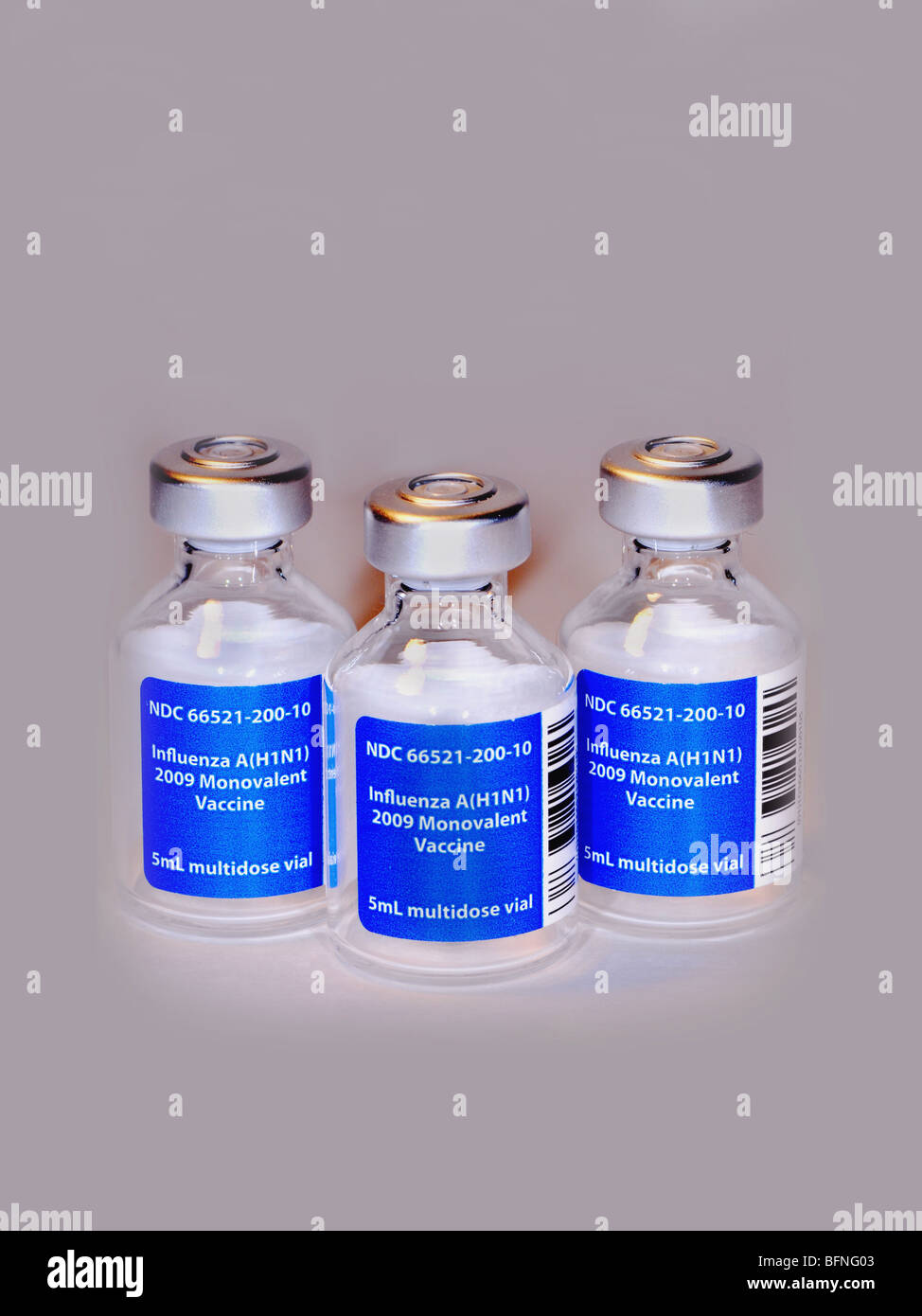 Vials of Influenza A (H1N1) monovalent vaccine prepared for the 2009/2010 flu season Stock Photo