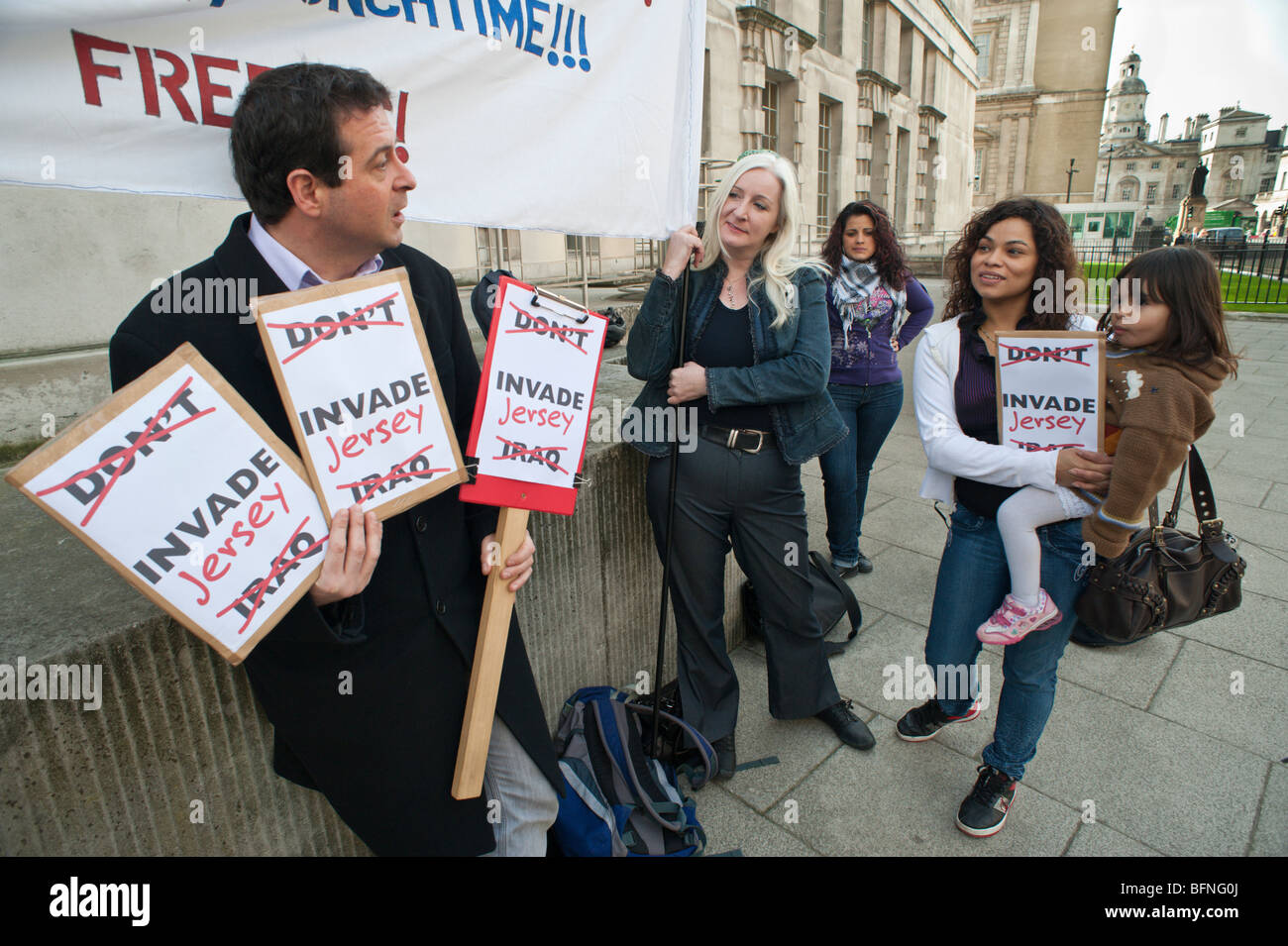 A 'media event' by comedian Mark Thomas called the UK to invade tax haven  Jersey and recover deeds of government offices Stock Photo - Alamy
