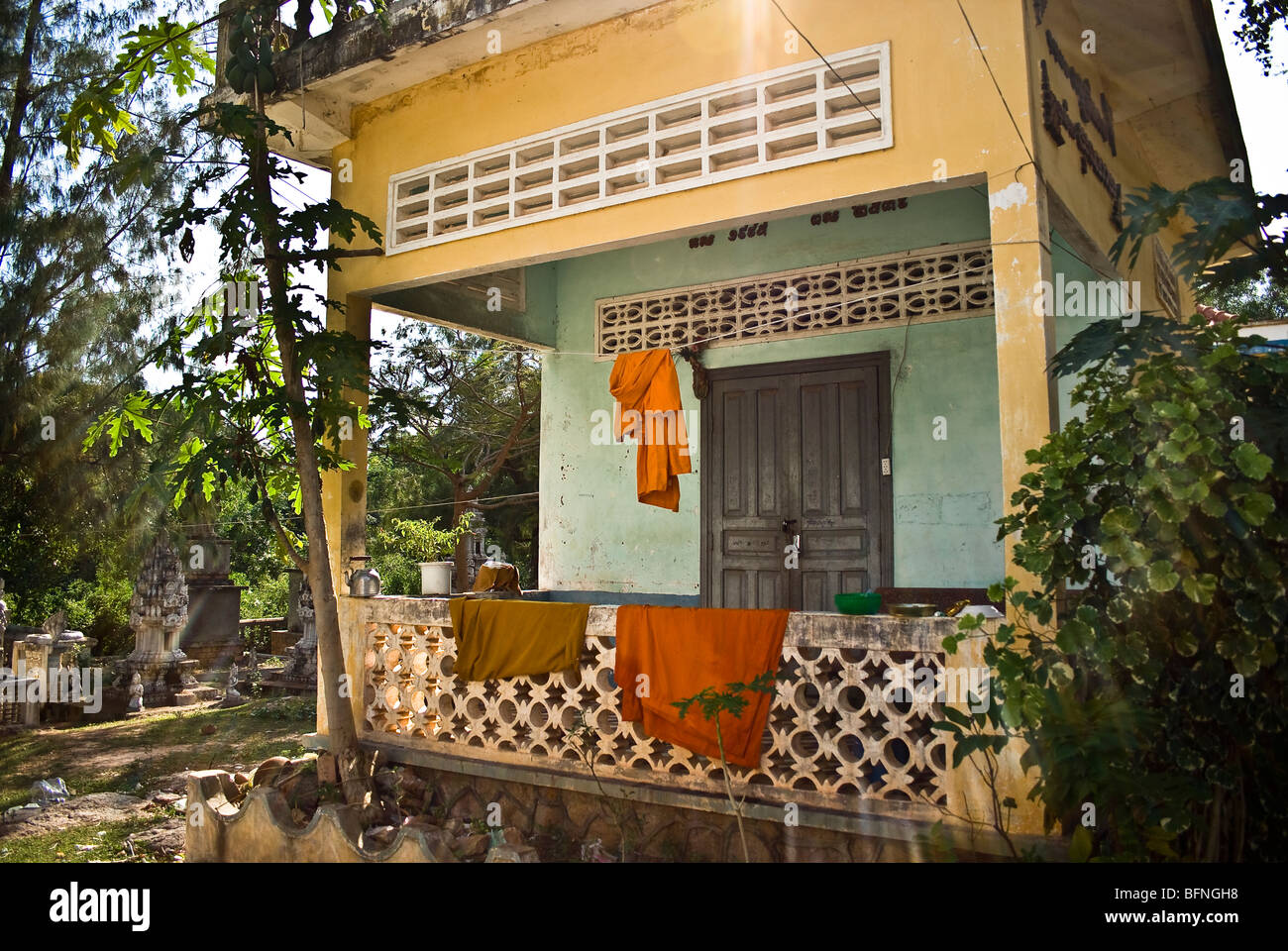 Residence for monks at the hill top temple in Kralanh, Cambodia Stock