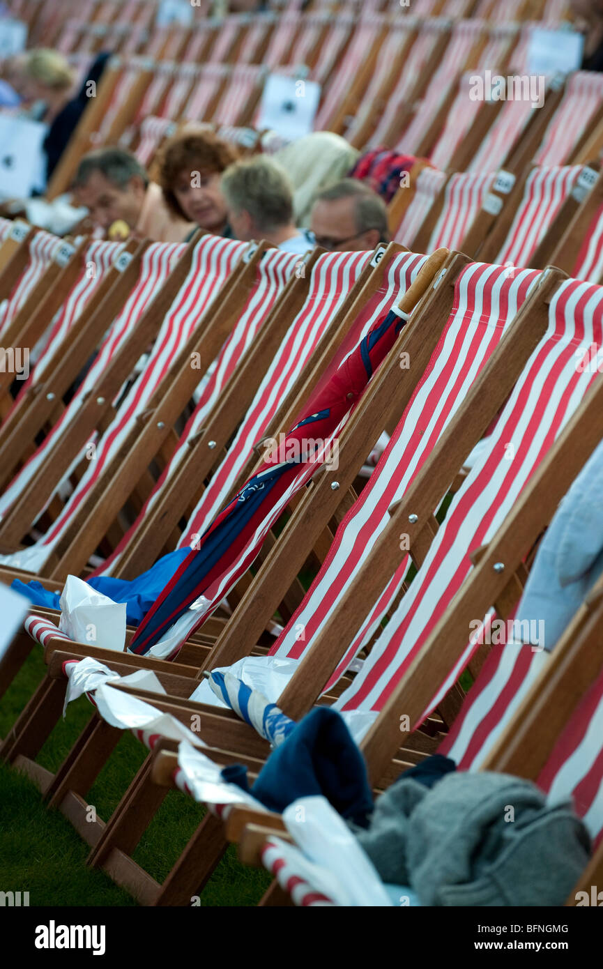 Rows of deck chairs at outdoors concert Stock Photo