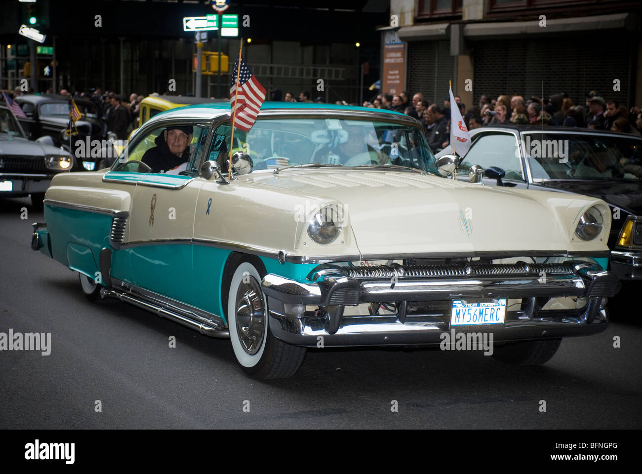 1956 Ford Mercury classic car in the 91st annual Veteran's Day Parade in New York Stock Photo