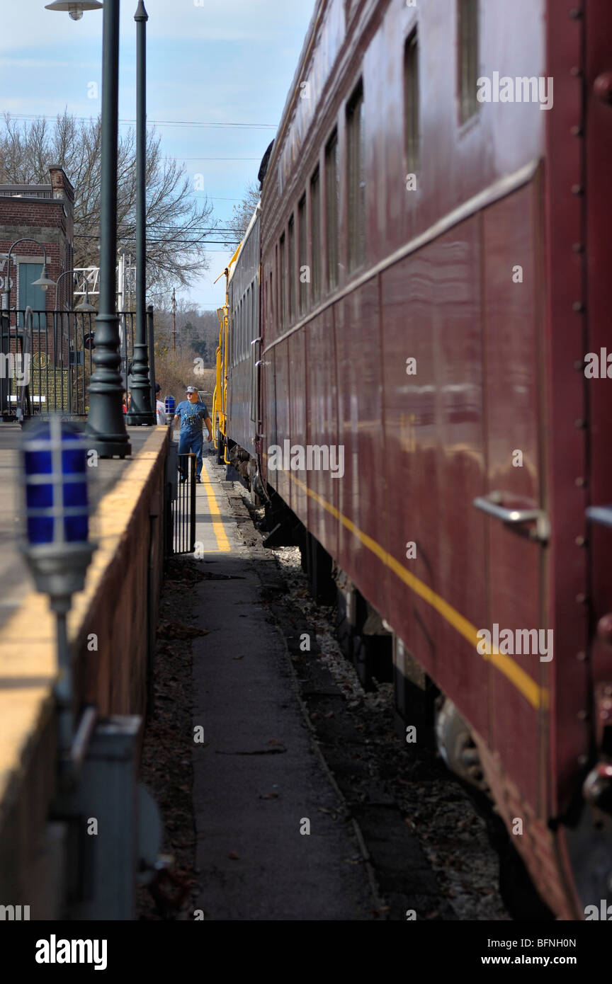 Passenger train waiting at the Kentucky Railway Museum station in New Haven, Kentucky, USA Stock