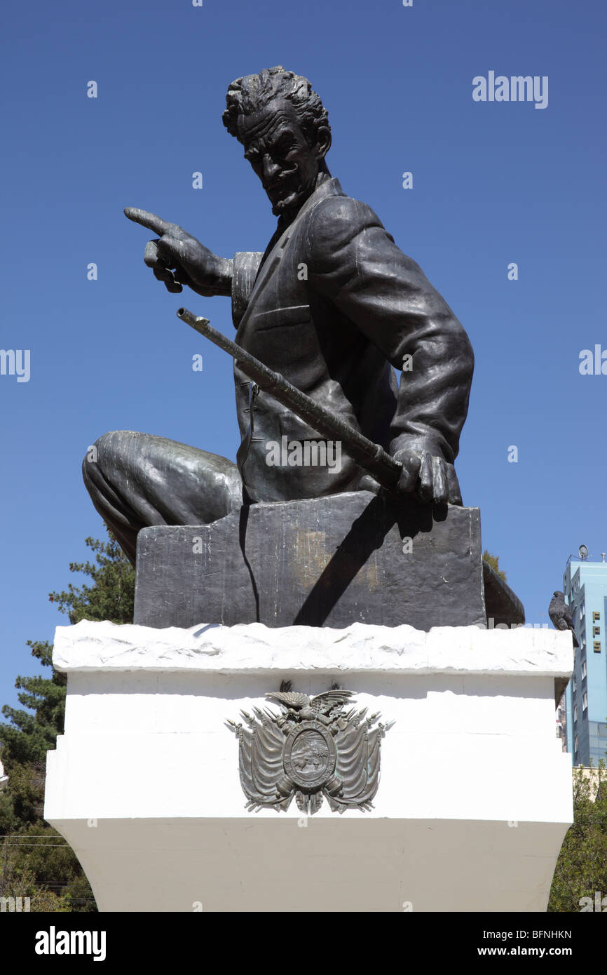 Monument to Eduardo Abaroa Hidalgo (a hero of the Battle of Calama during the War of the Pacific against Chile), Plaza Abaroa, La Paz, Bolivia Stock Photo