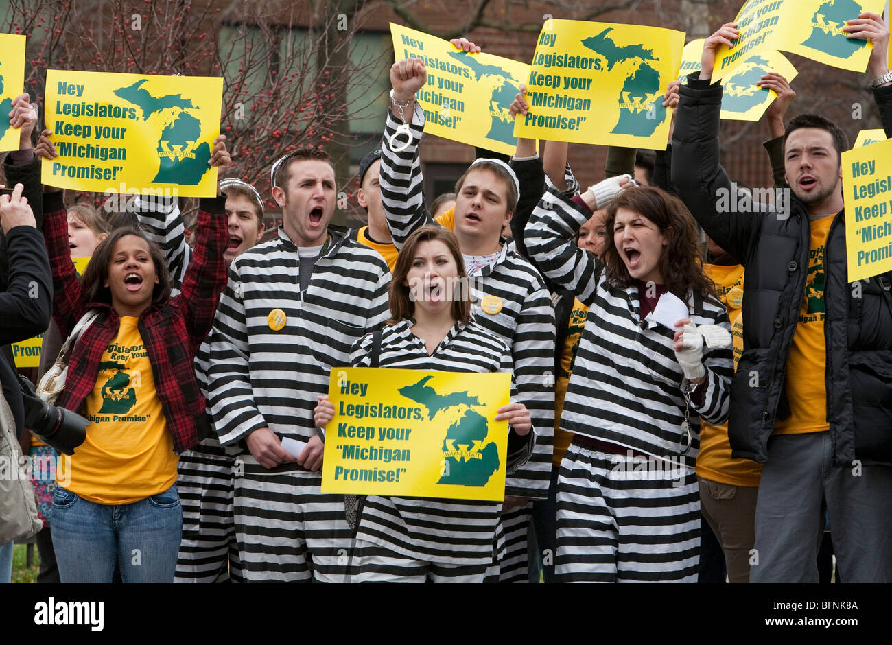 University Students Protest Elimination of Michigan Promise Scholarship Stock Photo