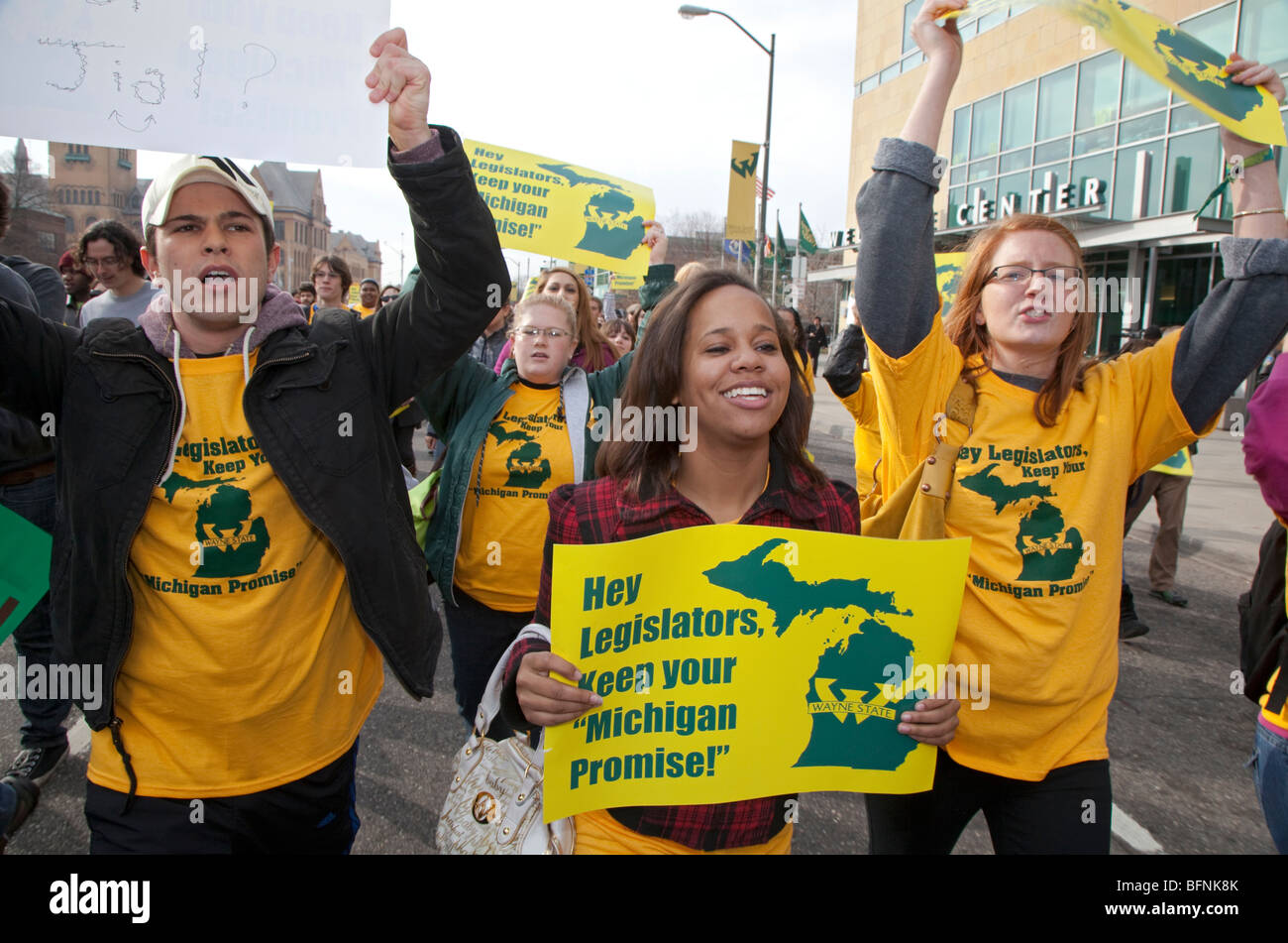 University Students Protest Elimination of Michigan Promise Scholarship Stock Photo