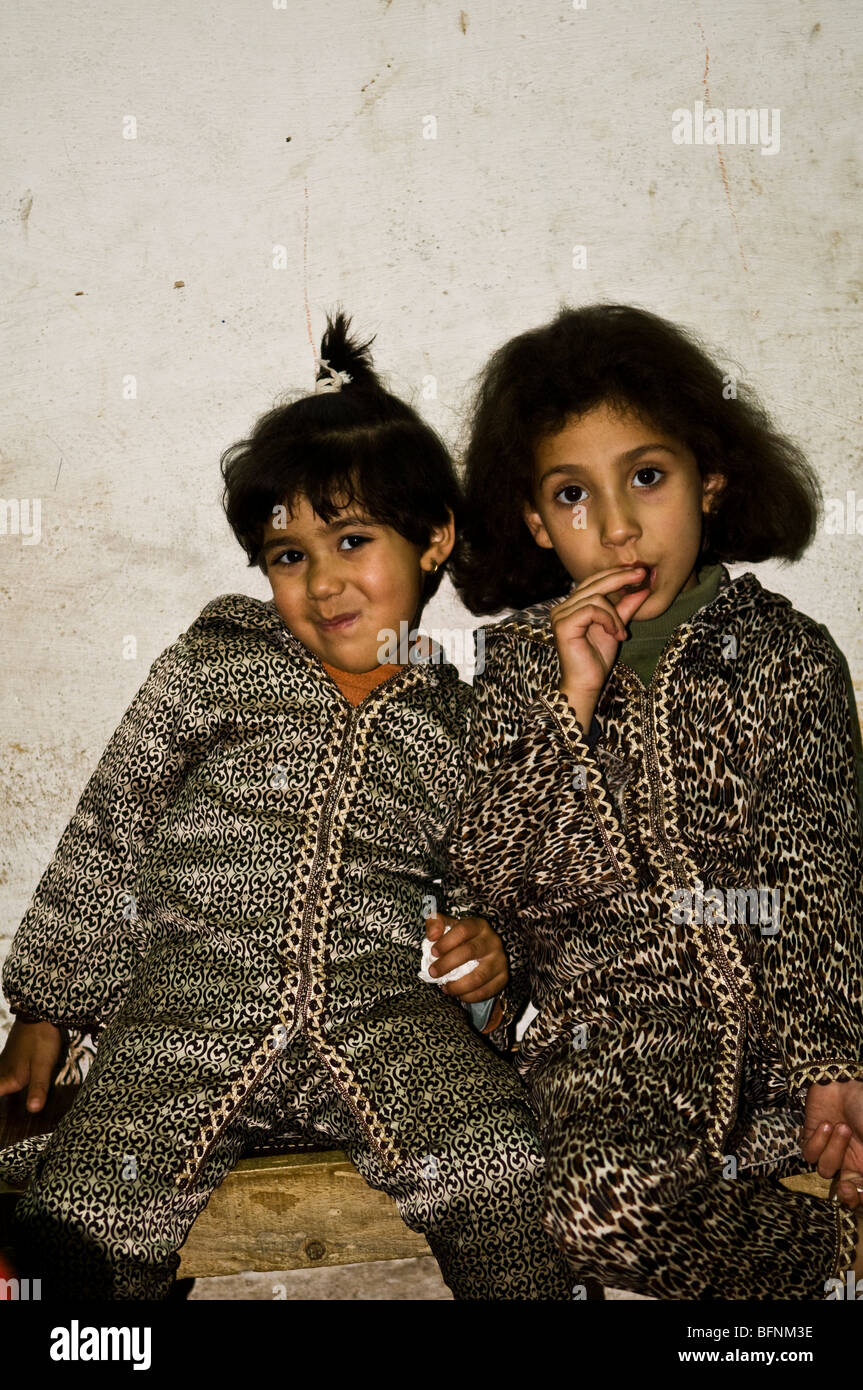 Cute Moroccan girls in their small school in Fes. Stock Photo