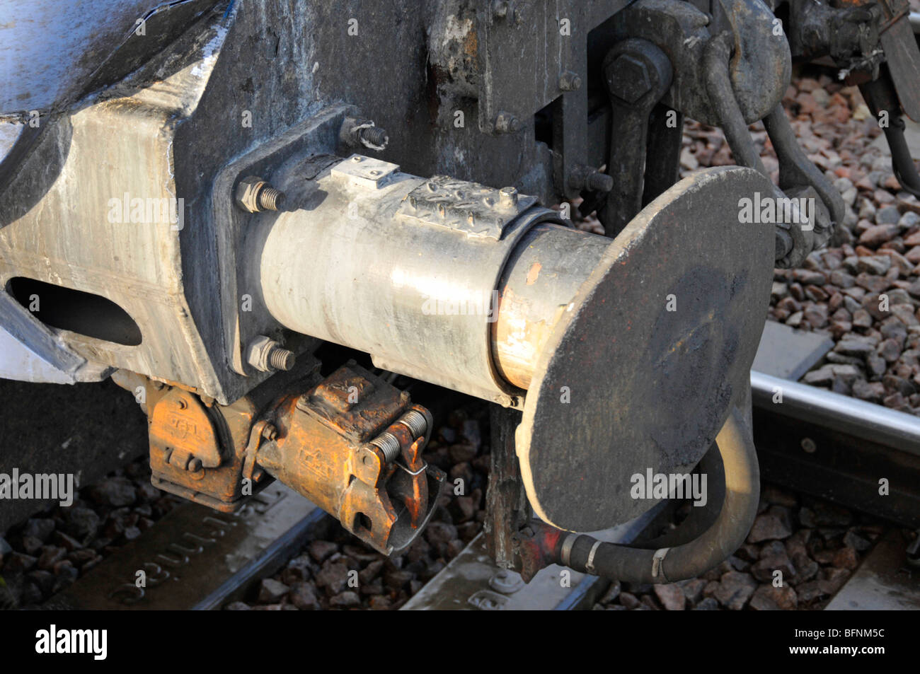 Close up of a railway locomotive engine buffer Stock Photo