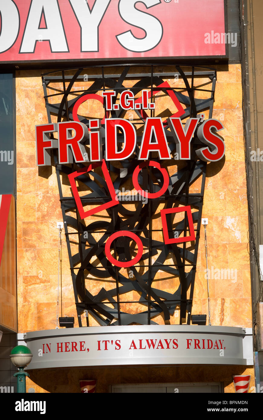 An updated new entrance to a T.G.I. Friday's restaurant in New York Stock Photo