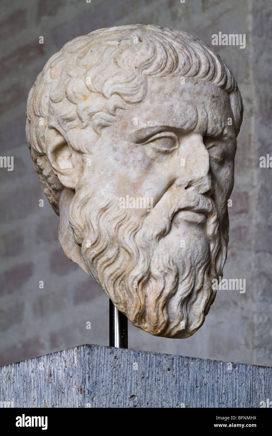 Portrait of Plato in the Munich Glyptothek. See description for more info. Stock Photo