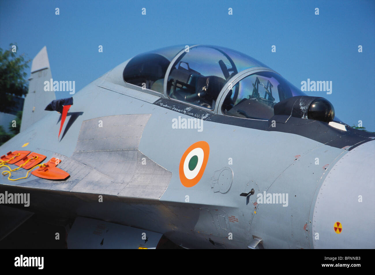 MIG 27 fighter ; Indian air force ; Chhatrapati Shivaji Maharaj International Airport or Sahar ; Bombay Mumbai ; Maharashtra Stock Photo