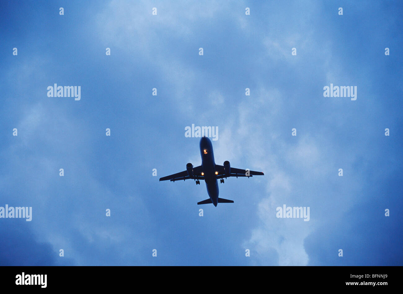 Aircraft at dusk, airplane, aeroplane, plane, landing, takeoff, Stock Photo
