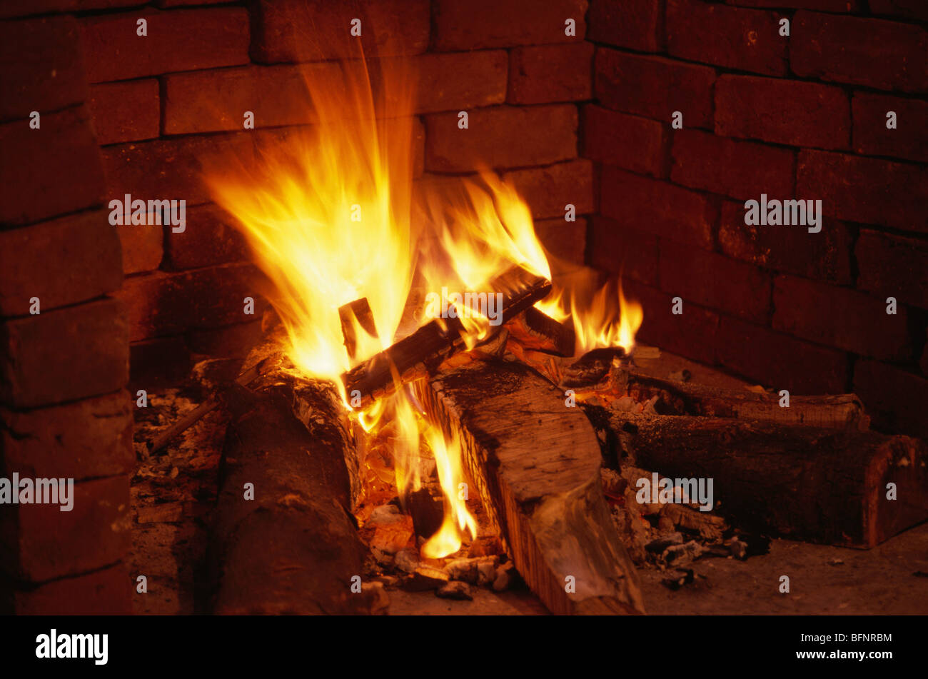 Fireplace with bricks ; India Stock Photo