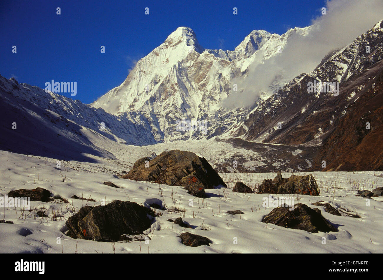 Nanda Devi himalaya mountain peak ; Chamoli ; Uttaranchal ; Uttarakhand ; India ; Asia Stock Photo