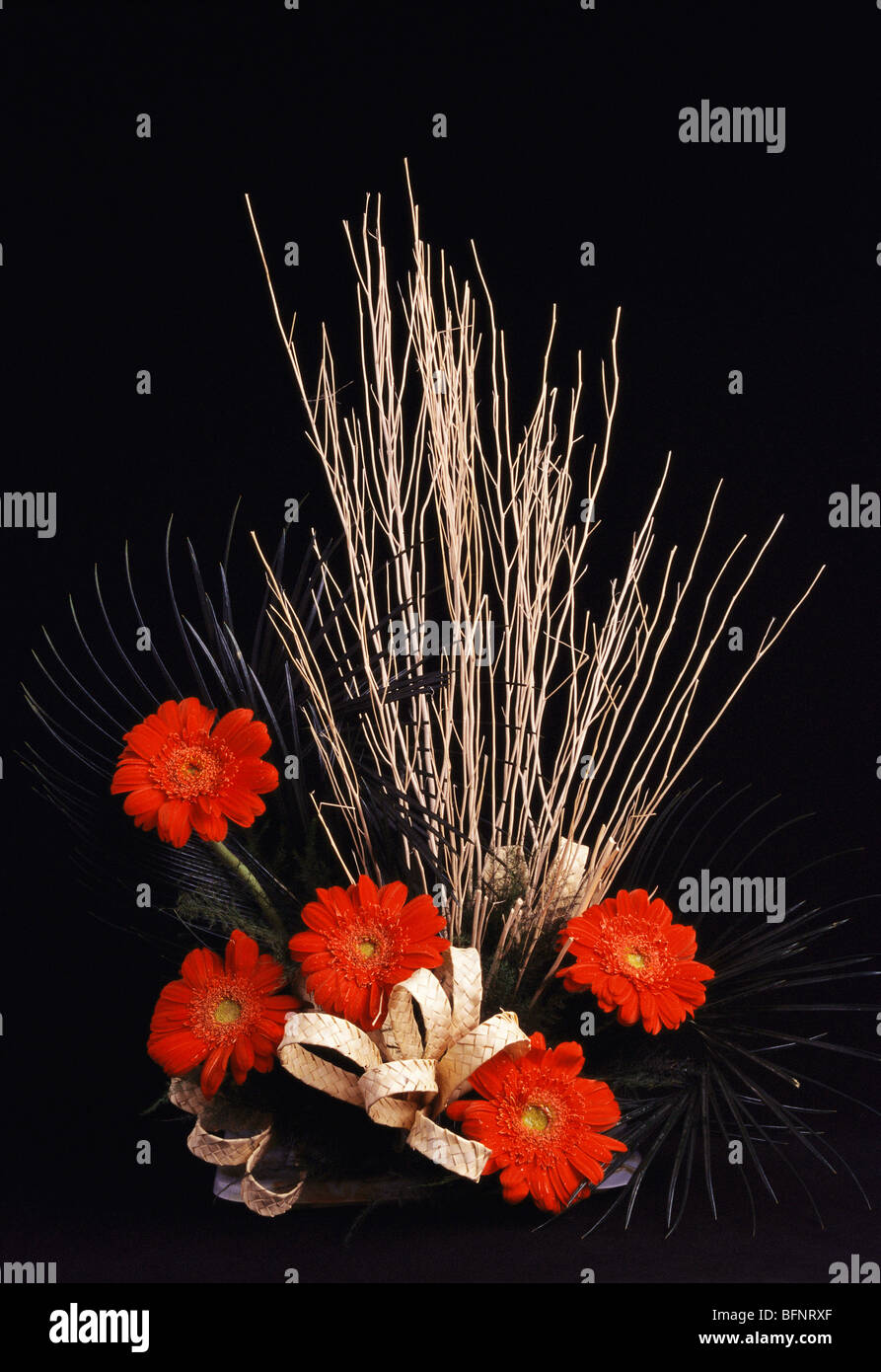 Ikebana style flower arrangement gerbera in bouquet on black Stock Photo 26909975 Alamy