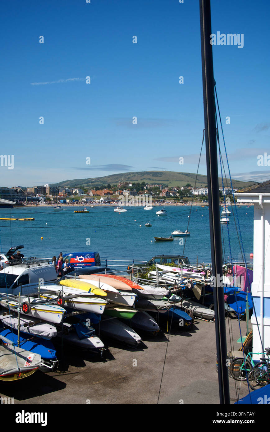 Swanage Dorset UK Sailing Boat Marina Club Stock Photo