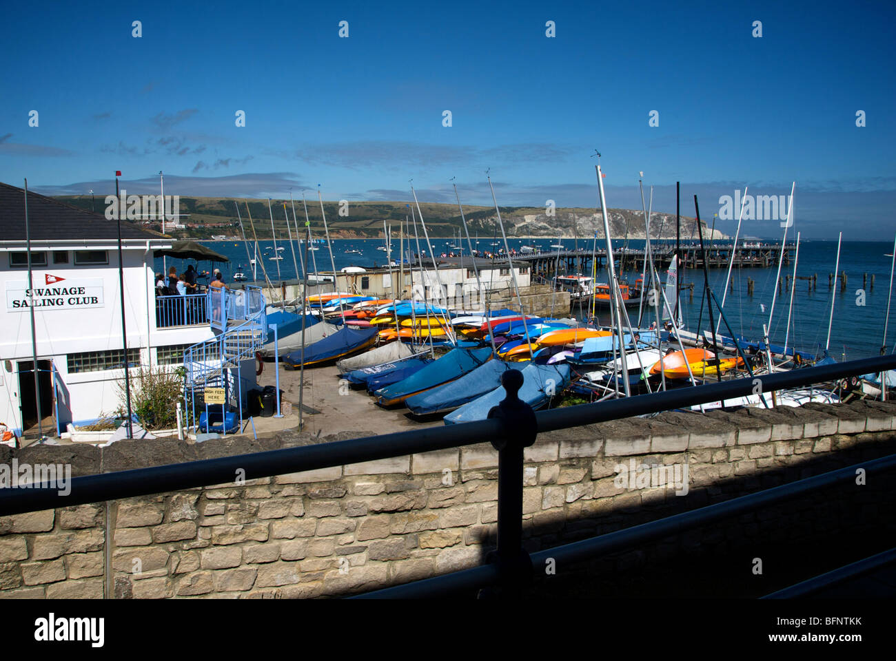 Swanage Dorset UK Sailing Boat Marina Pier Club Stock Photo