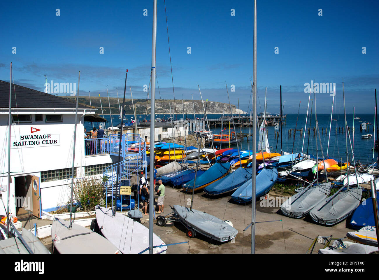Swanage Dorset UK Sailing Boat Marina Pier Club Stock Photo