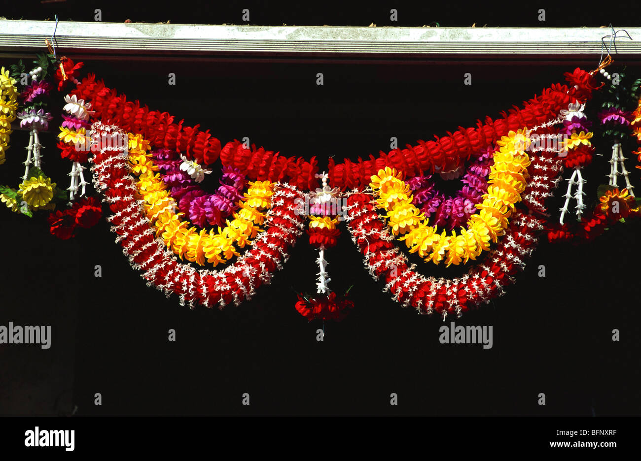 Toran ; Toranam ; Bandanwal ; decorative colorful festoon of artificial  flowers ; Pune ; Maharashtra ; India ; Asia Stock Photo - Alamy