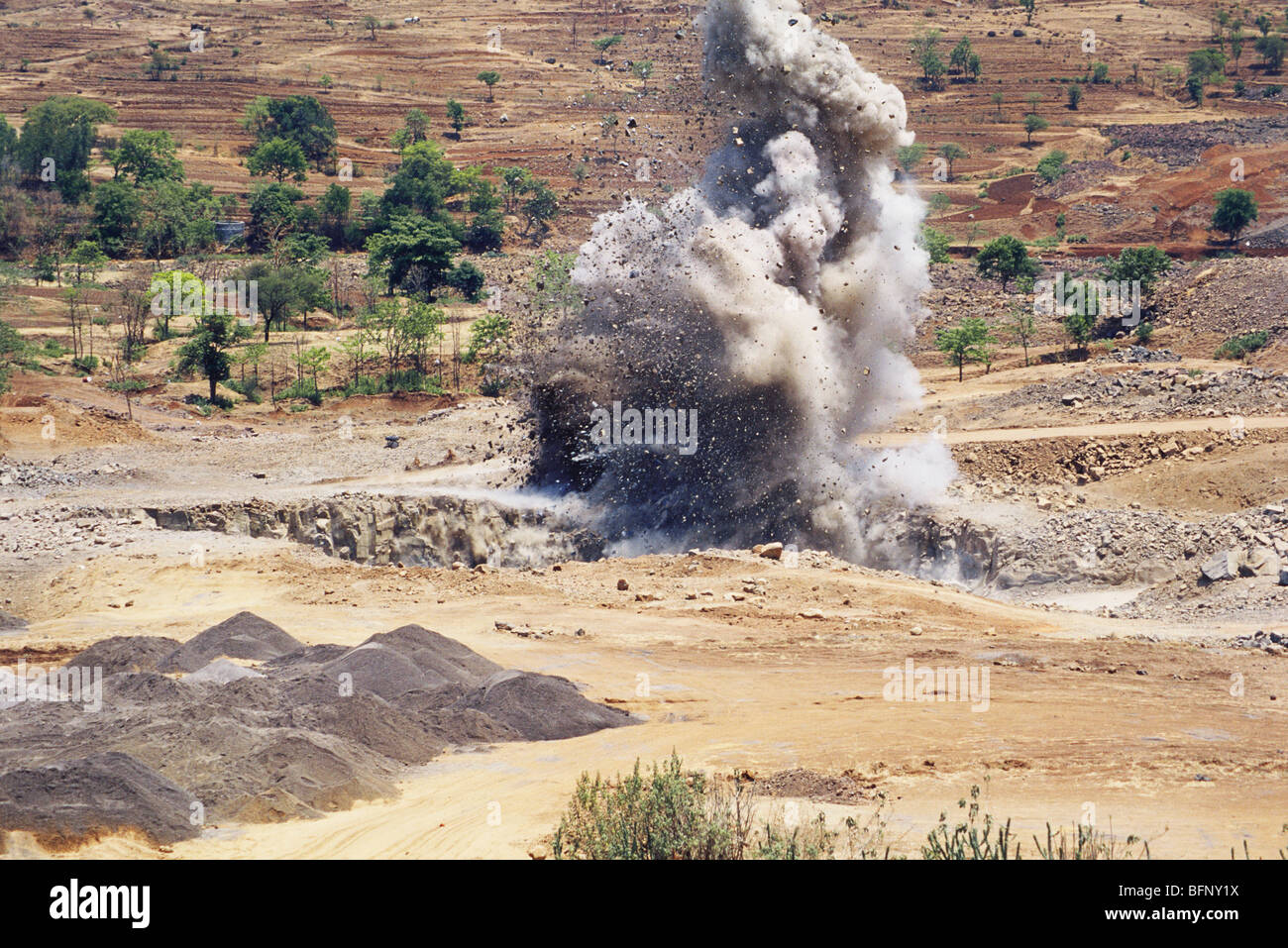 Dynamite blasting ; Wang Marathwadi Dam ; Karad ; Satara ; Maharashtra ; India ; asia Stock Photo