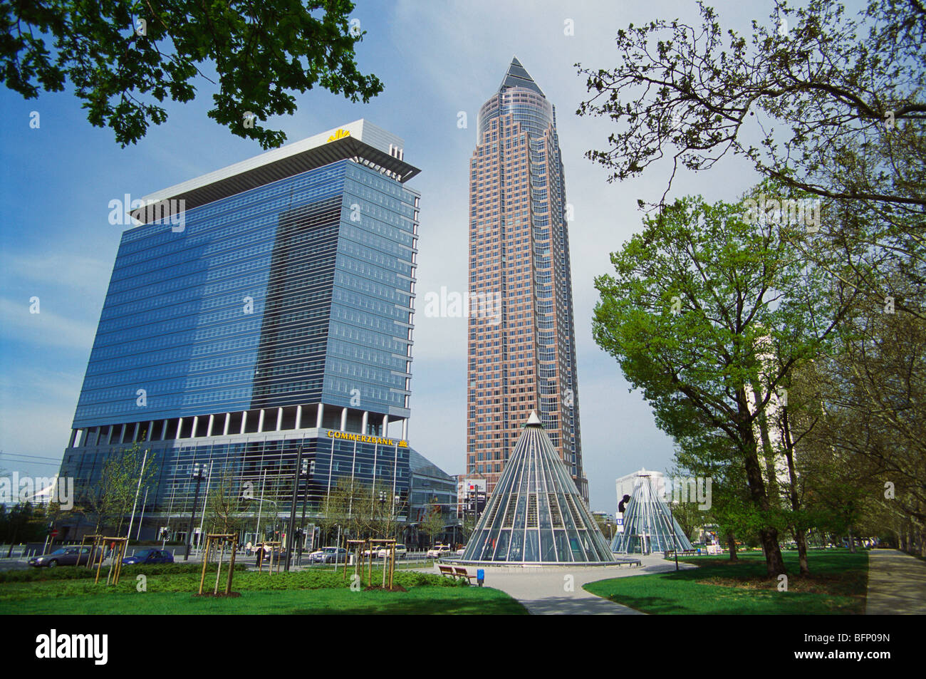 Messeturm skyscraper ; Trade Fair Tower ; Friedrich Ebert Anlage ; Westend Sud ; Frankfurt ; Germany ; Europe Stock Photo