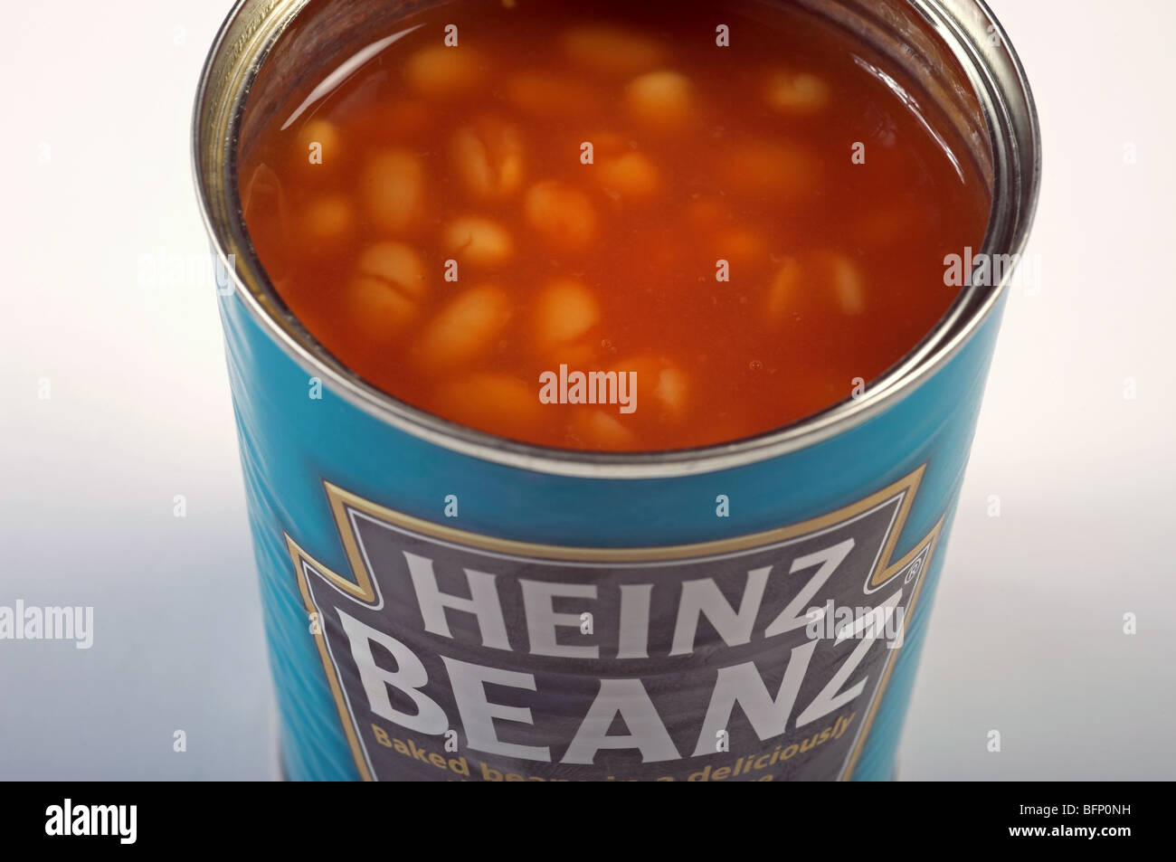 Tin of Heinz baked beans, a traditional snack food in Great Britain Stock Photo