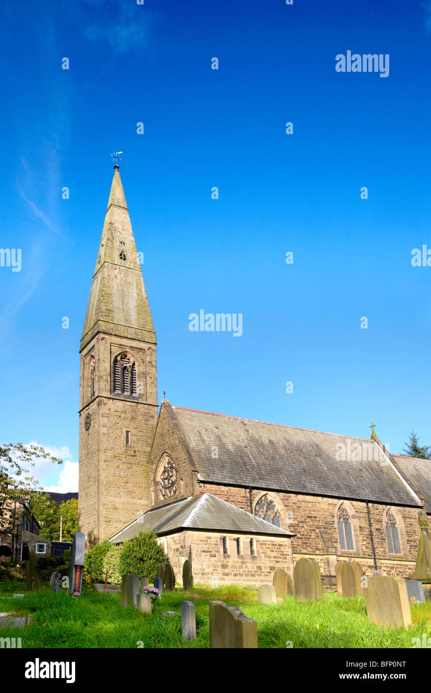 Bamford Church in the Peak District, Derbyshire on a bright sunny day Stock Photo