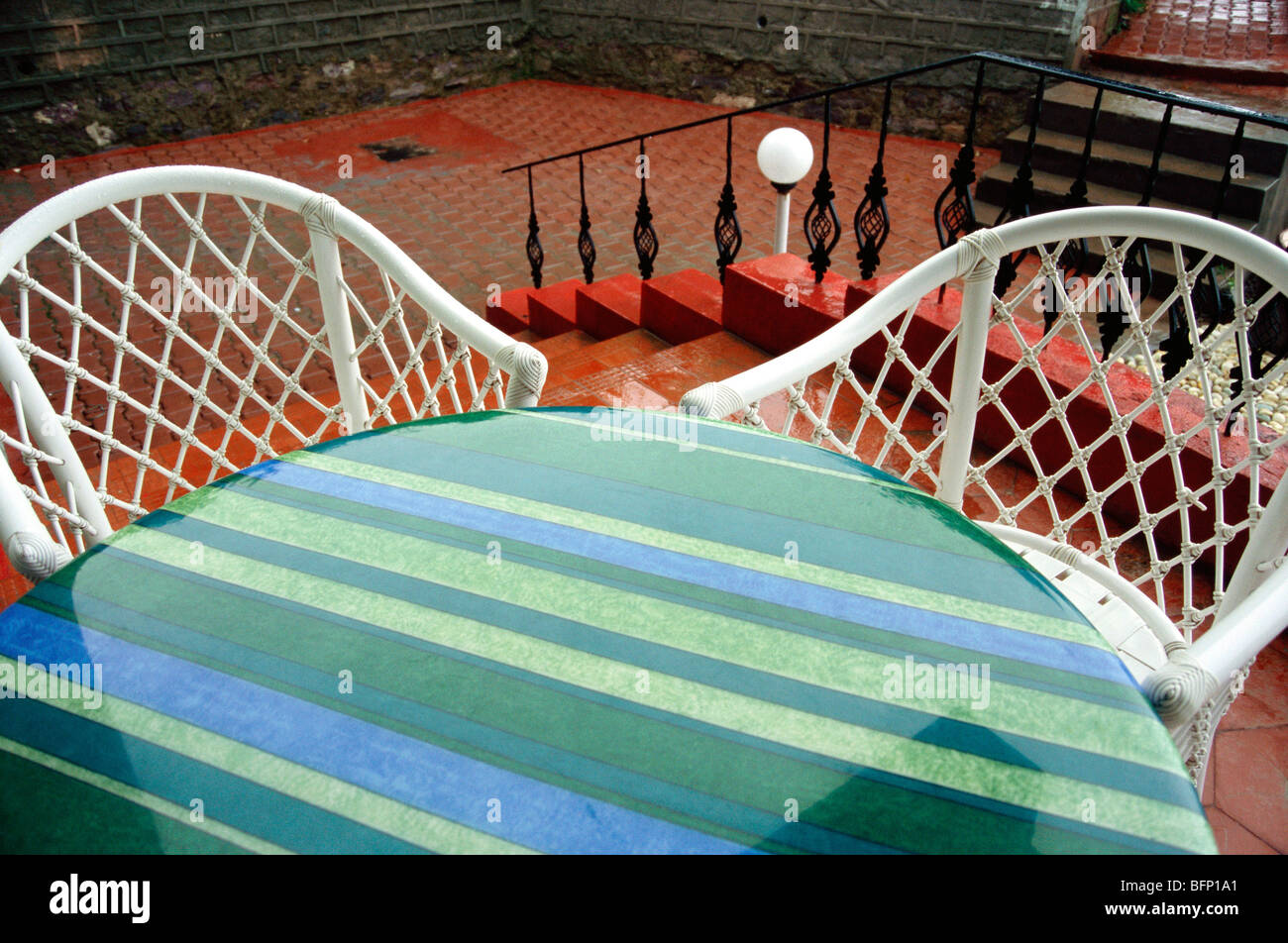 Cedar heights resorts table chairs in Koti shimla Himachal Pradesh India Stock Photo Alamy