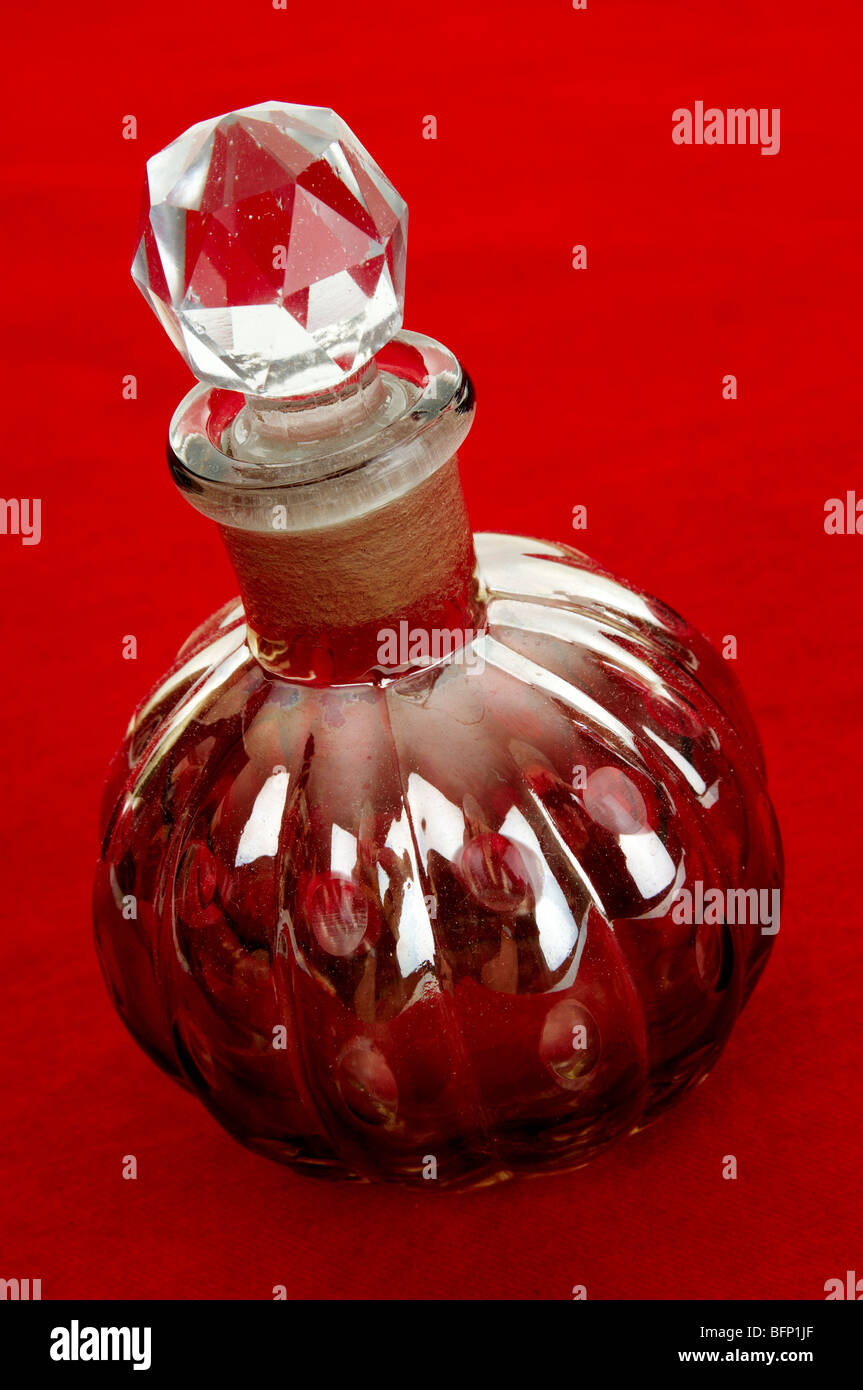 Ornate Glass Perfume Bottle with Glass Stopper Stock Photo