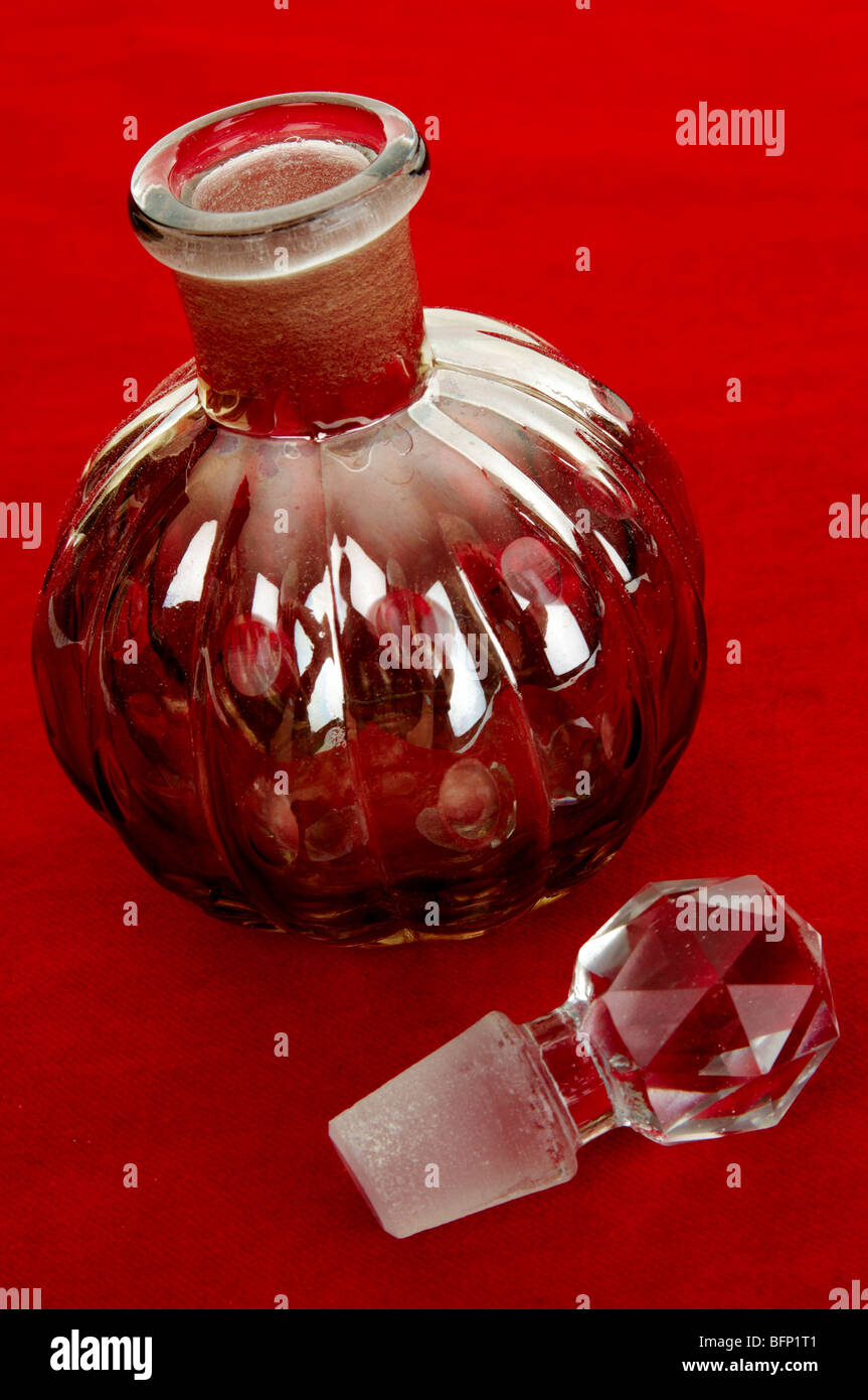 Ornate Glass Perfume Bottle with Glass Stopper Stock Photo