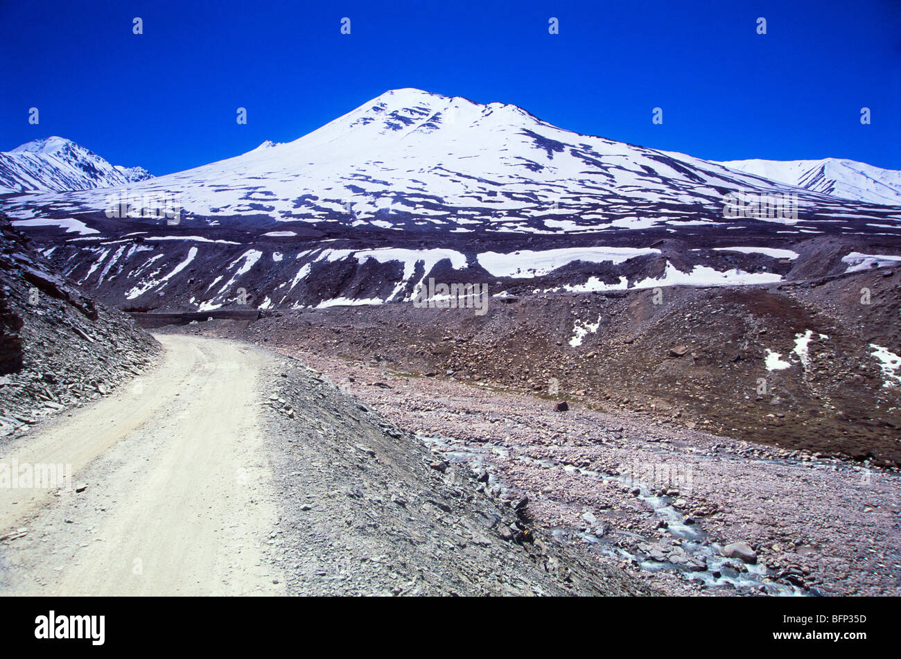 Road on Kunzam Pass Lahaul Spiti ; Himachal Pradesh ; India Stock Photo