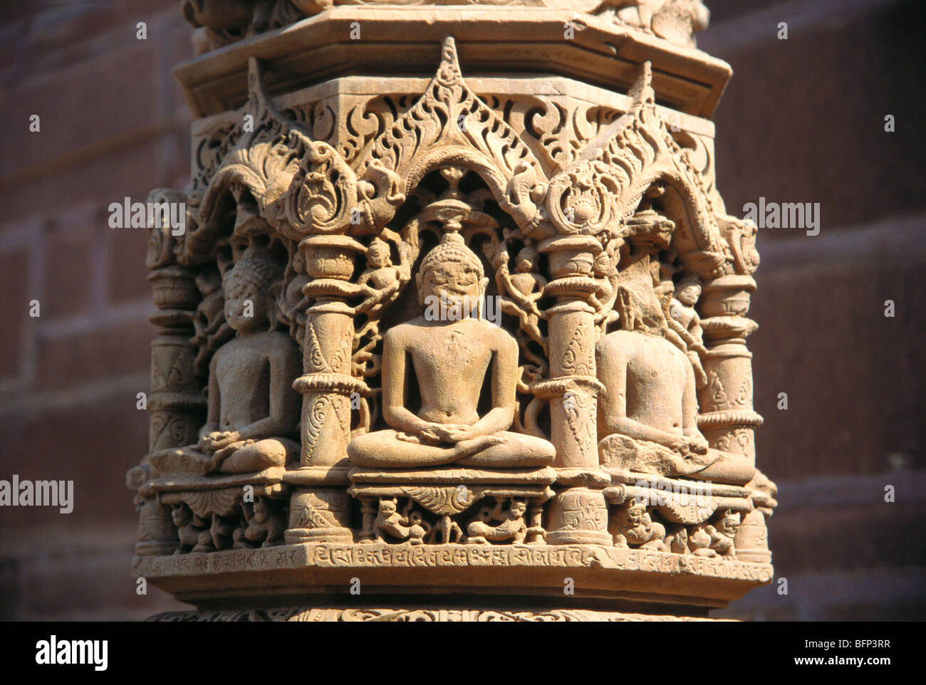 Mahavira Jain temple pillar ; Mahavirswami Swetamber Jain Temple ; Osian ; Osiyan ; Jodhpur ; Rajasthan ; India ; Asia Stock Photo