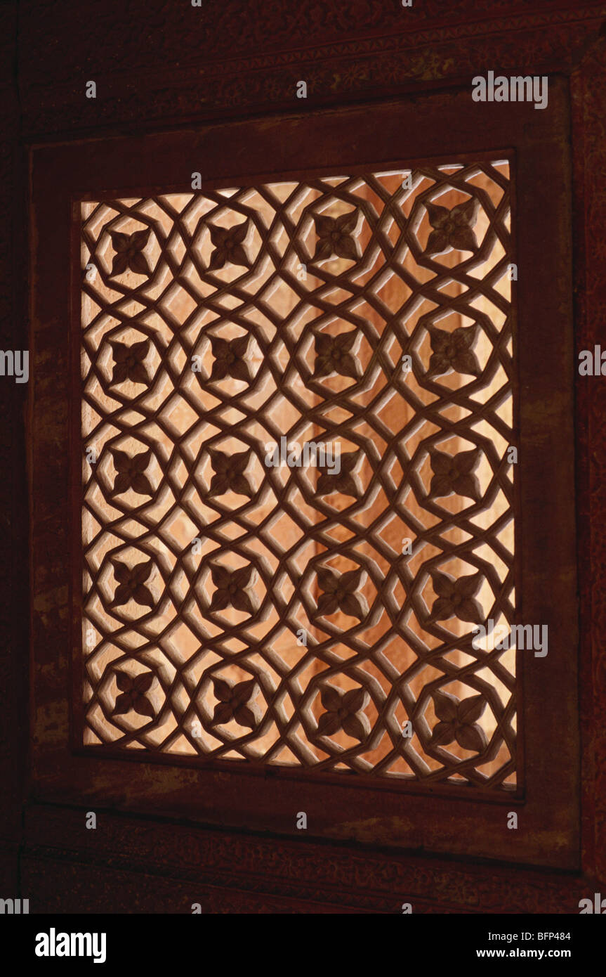 HMA 65835 Stone work ; window Jali ; Fatehpur Sikri ; Agra ; Uttar