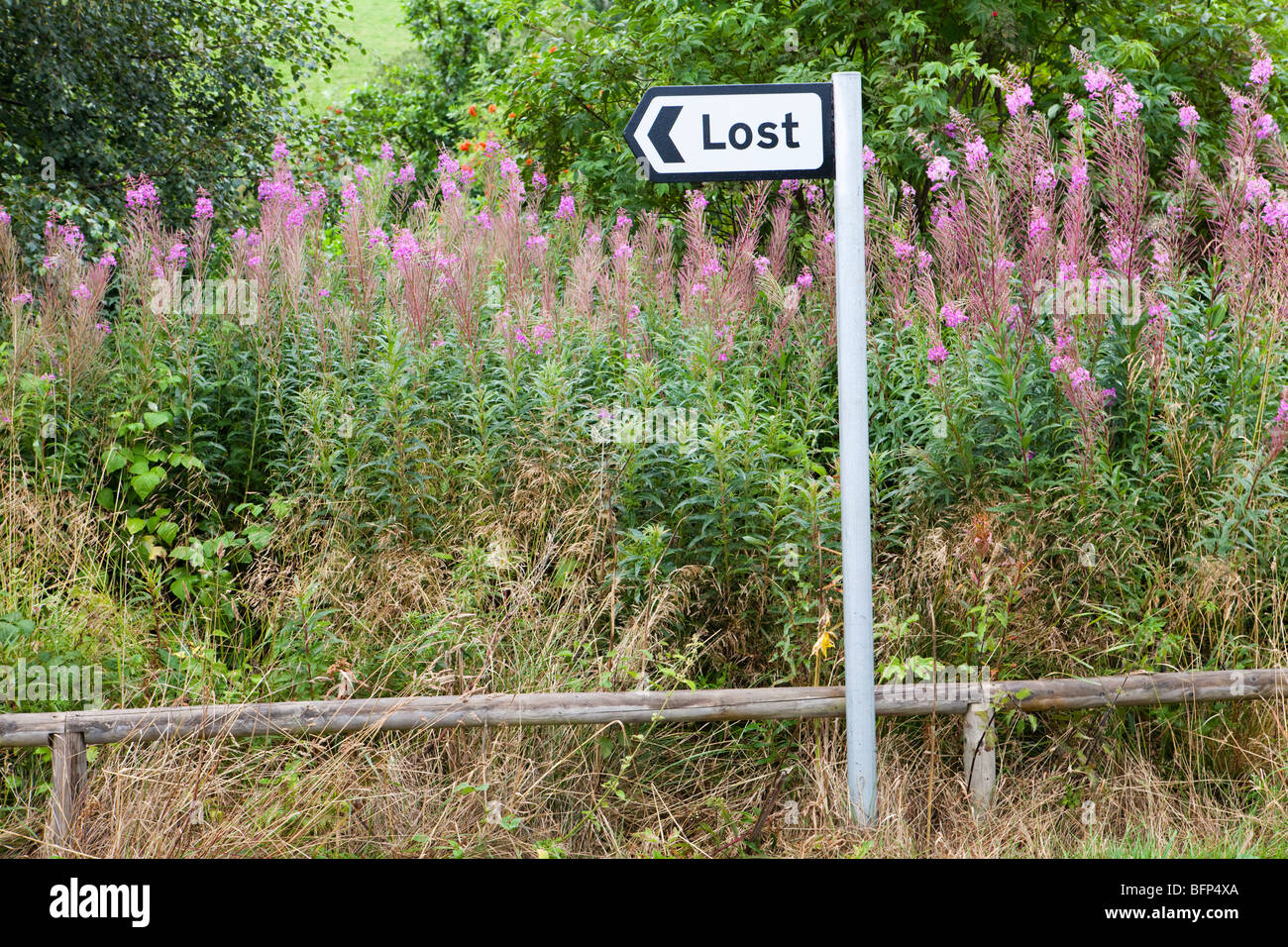 Signpost to the hamlet of Lost, near Strathdon, Aberdeenshire, Scotland Stock Photo