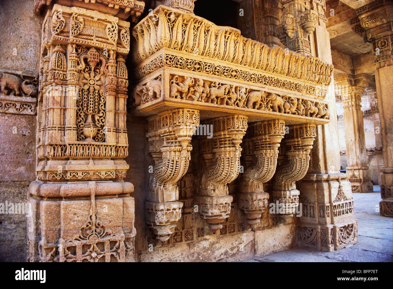 Intricate carving ; Adalaj Stepwell ; Rudabai Stepwell ; Rani Ki Vav ; Ahmedabad ; Amdavad ; Gujarat ; India ; Asia Stock Photo