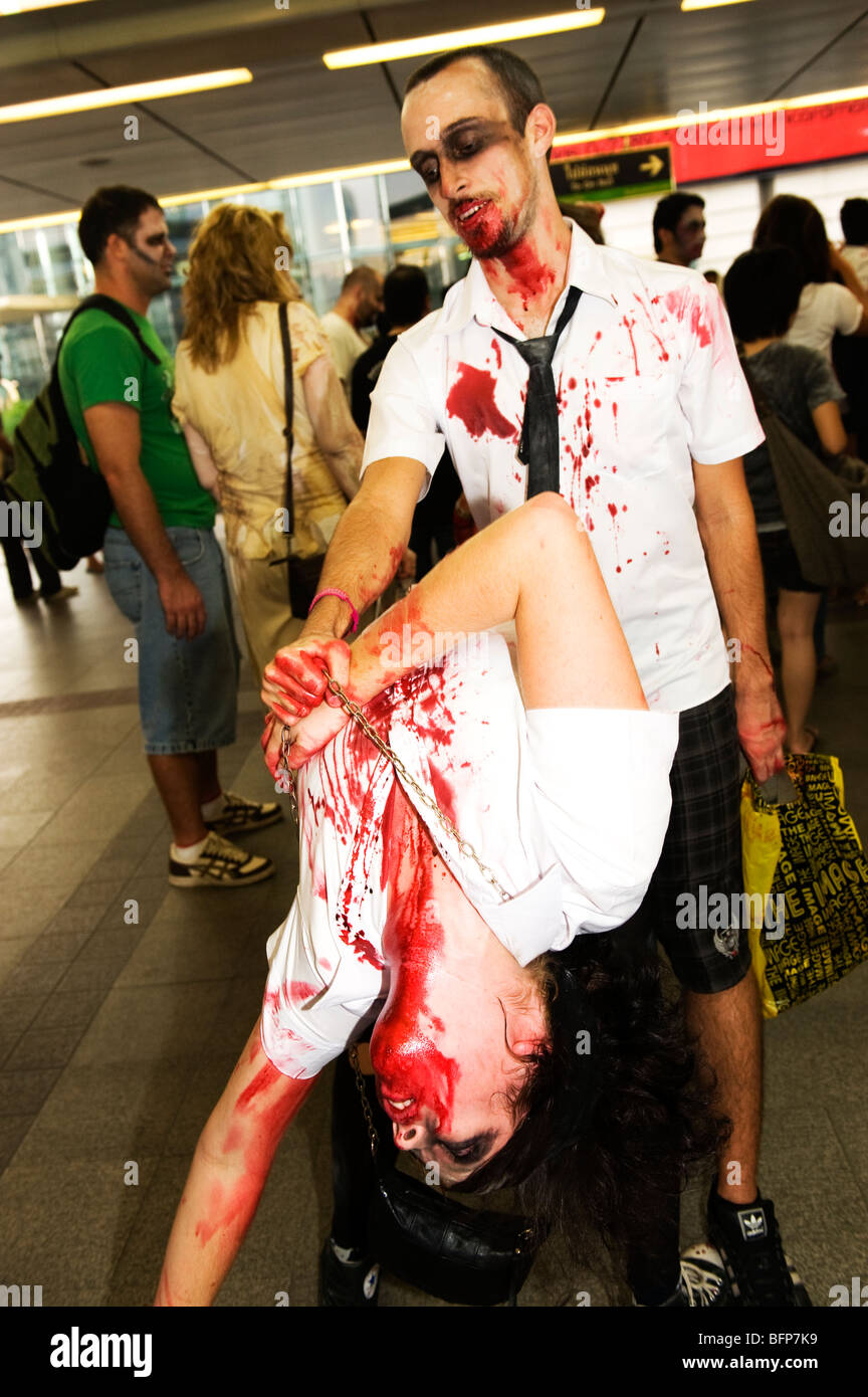 Zombies at first Zombie walk festival at Siam BTS, Bangkok, Thailand. Stock Photo