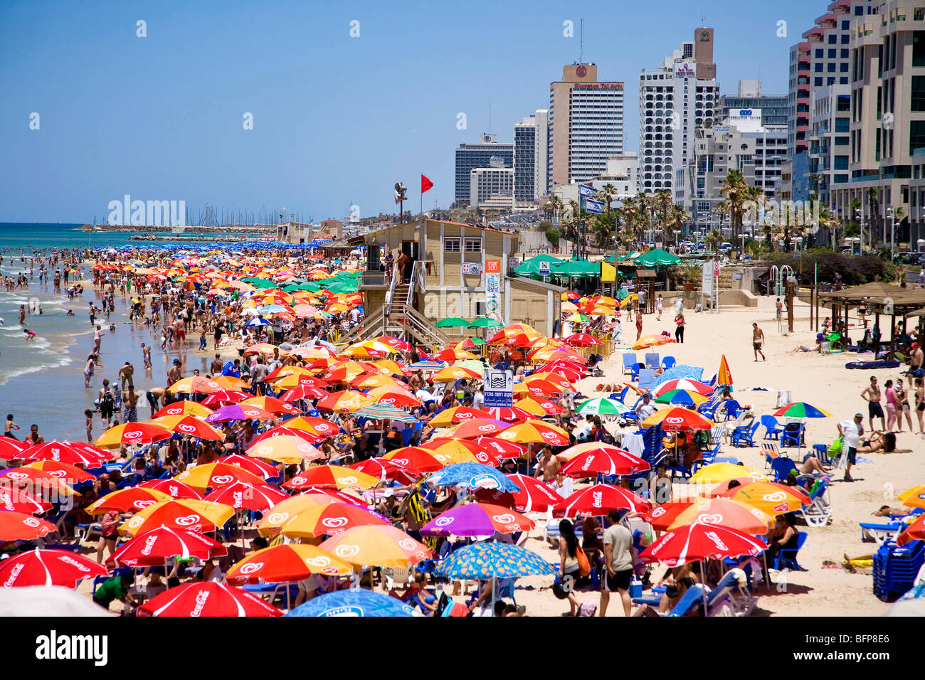 Beach and Mediterranean sea in Tel Aviv, Israel, Middle East Stock Photo