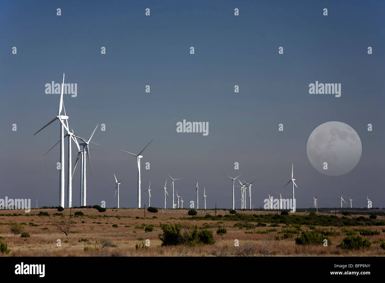 McCamey, Texas - USA. Wind turbines near McCamey, Texas. The area is known as the 'Wind Energy Capital of Texas'. Stock Photo
