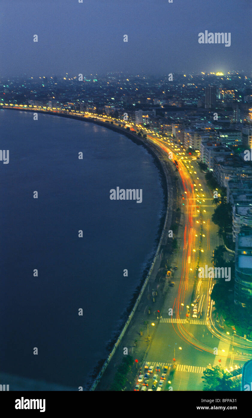 MMN 65391 Aerial view of Marine Drive at night ; Bombay Mumbai