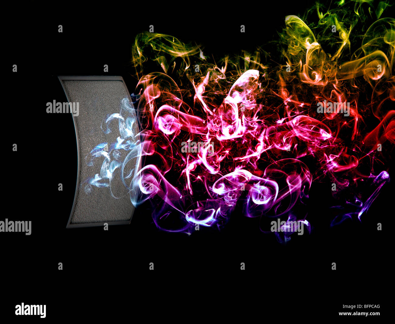 Colour sound waves coming from stereo speaker Stock Photo