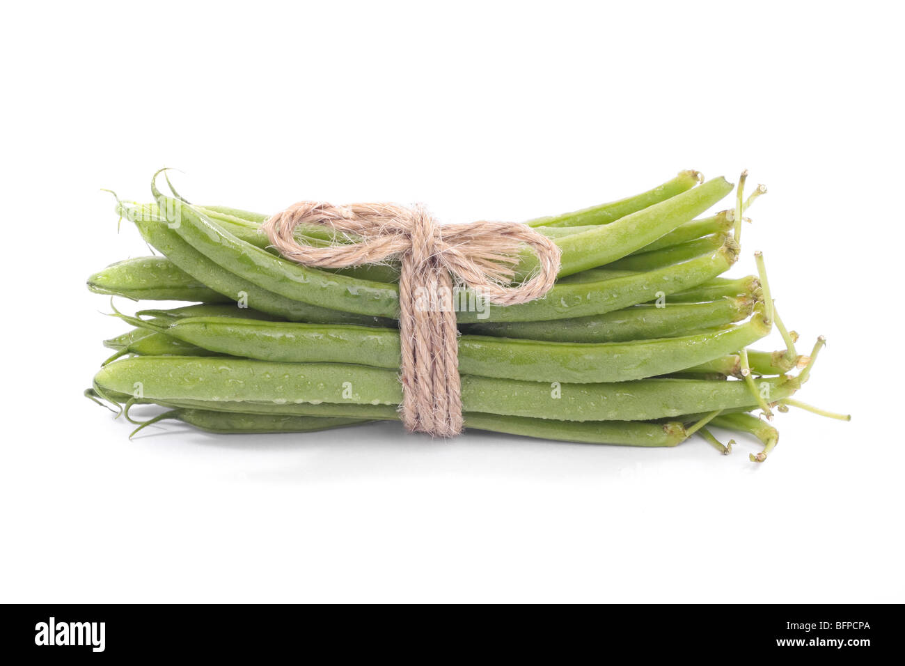 Bunch of green beans on white background Stock Photo
