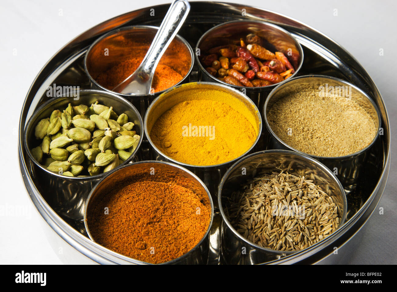 Masala Dabba with Spices Stock Photo