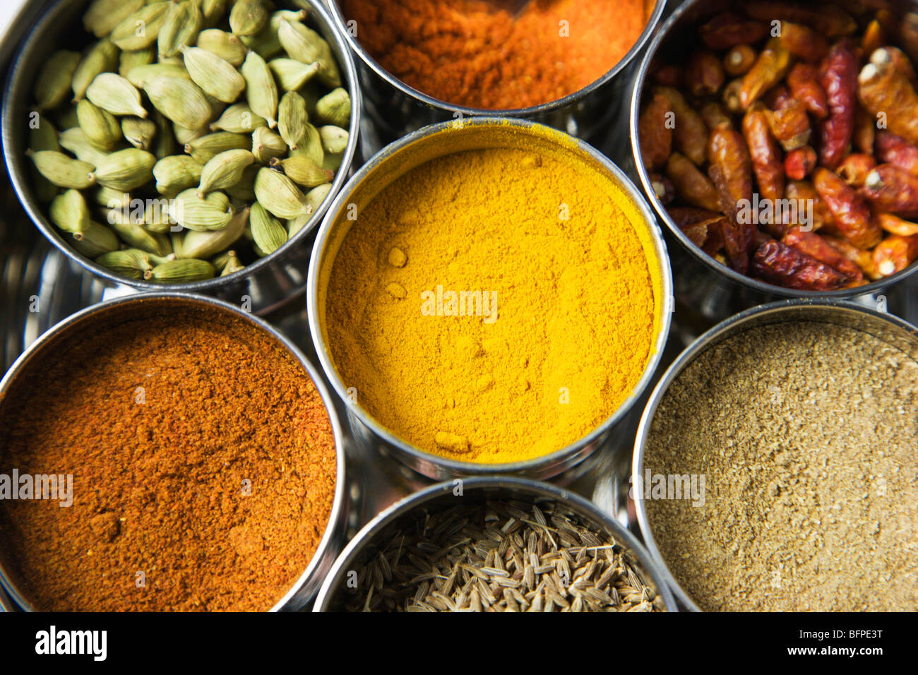 Masala Dabba with Spices Stock Photo