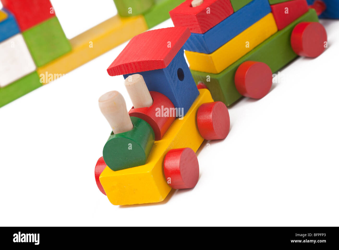 Colorful toy train isolated on white background Stock Photo - Alamy